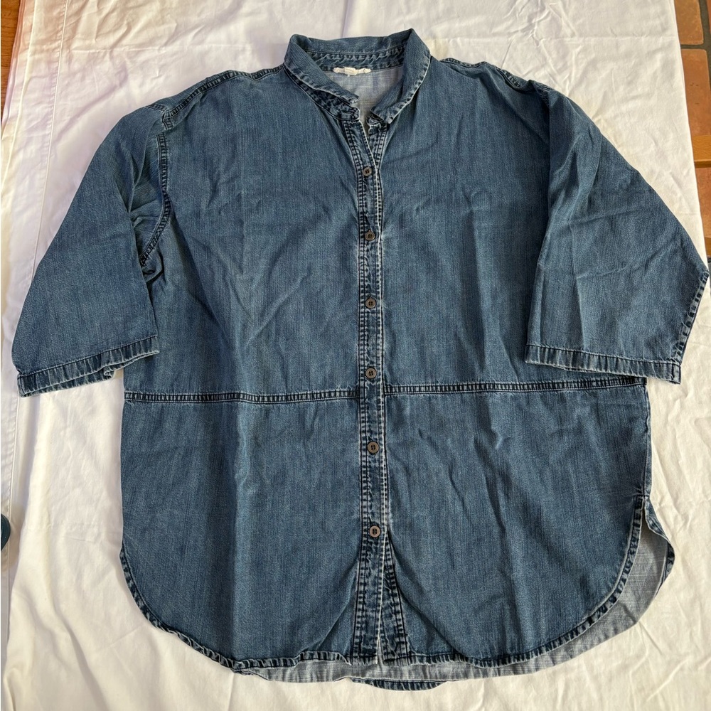 Eileen Fisher Blue Denim Button-Up Shirt